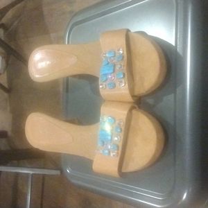 Y2K boho stone heel sling backs